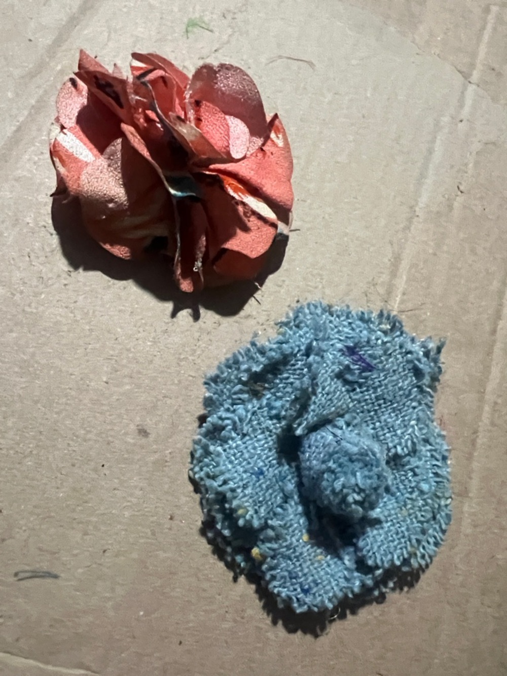 Handmade Fabric Flower Clips - Coral & Light Blue